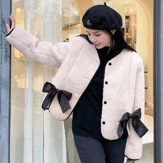 Long-sleeve Bow-accent Woolen Jacket