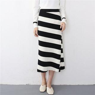 Shifted-panel Striped Midi Knit Skirt White - One Size