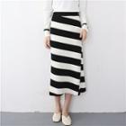 Shifted-panel Striped Midi Knit Skirt White - One Size