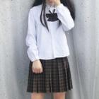 Plain Shirt / Plaid Pleated Skirt / Bow Tie / Set