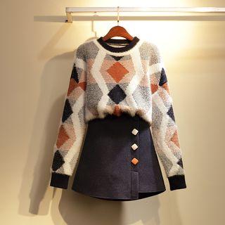 Jacquard Sweater / Mini A-line Skirt / Set