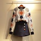 Jacquard Sweater / Mini A-line Skirt / Set