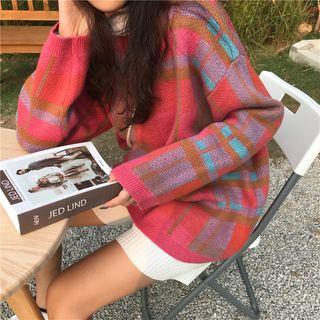 Plaid Loose-fit Sweater As Figure - One Size