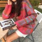 Plaid Loose-fit Sweater As Figure - One Size