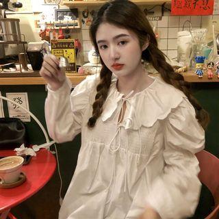 Scallop Trim Blouse White - One Size