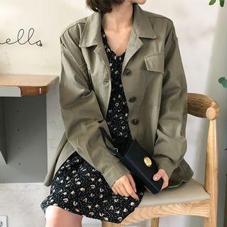 Belted Loose-fit Cotton Safari Jacket Khaki - One Size