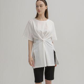 Snap-button Longline T-shirt White - One Size