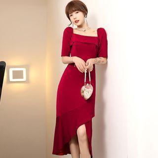 Short-sleeve Midi Sheath Evening Dress