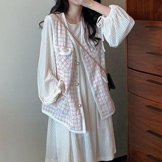 Plaid Vest / Long-sleeve Dress / Set