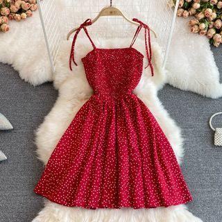 Dotted Smocked Bandeau Dress