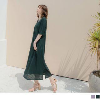 V-neck Knit Maxi Dress With Slipdress