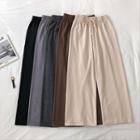 Plain High-waist Lace-up Wide-leg Knit Pants