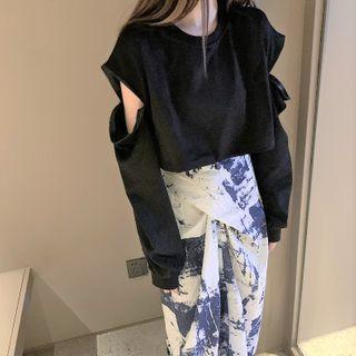 Cutout-elbow Cropped Sweatshirt / Tie Dye Midi Fitted Skirt