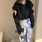Cutout-elbow Cropped Sweatshirt / Tie Dye Midi Fitted Skirt