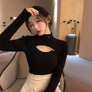 Mock-neck Split Woolen Top