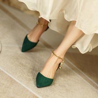 Genuine Leather Kitten-heel Pointed Sandals