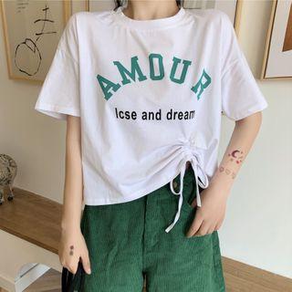 Drawstring Short-sleeve Lettering T-shirt