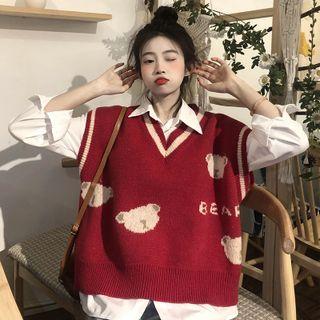 Cartoon Print Sweater Vest / Shirt