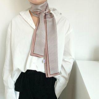 Striped Narrow Silk Scarf Light Coffee - 145x15cm - 708