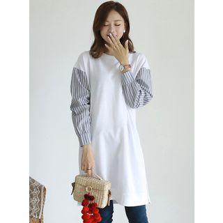 Pinstripe-sleeve T-shirt Dress
