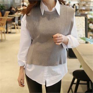 Set: Pocket-front Shirt + Sleeveless Knit Top