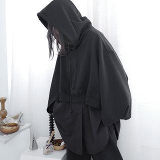 Long-sleeve Plain Cropped Hooded Sweatshirt