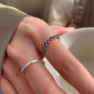 Rhinestone Sterling Silver Open Ring 1pc - Silver - 14