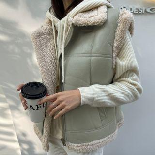 Collared Faux-shearling Zip-up Vest