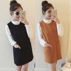 Set: Ruffle Trim Blouse + Sleeveless A-line Dress