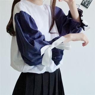3/4-sleeve Plaid Panel Blouse