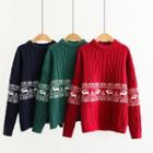 Long Sleeve Christmas Deer Cable Knit Sweater