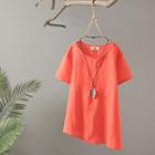 Short-sleeve Asymmetrical Blouse Tangerine - One Size