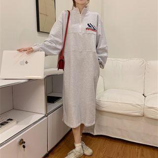 Graphic Half-zip Mock-neck Midi Sweatshirt Dress