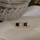 Square Rhinestone Earring 1 Pr - Black - One Size