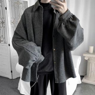 Striped Balloon-sleeve Buttoned Jacket