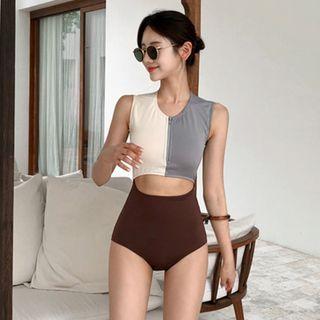Sleeveless Color Block Cutout Swimsuit