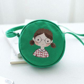 Printed Cartoon Round Canvas Crossbody Bag