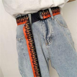 Flame Print Canvas Belt