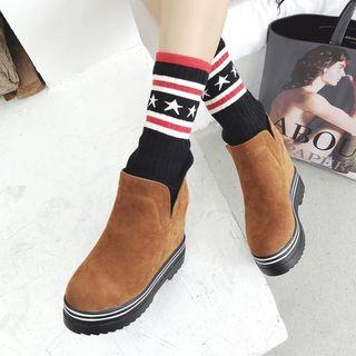 Platform Hidden Wedge Knit Panel Short Boots