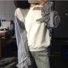 Striped-sleeve Sweatshirt White - One Size