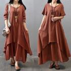 Plain Mock Two-piece Linen Loose-fit Dress