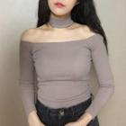 Choker Off-shoulder Long-sleeve T-shirt