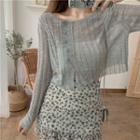 Floral Mini A-line Skirt / Long-sleeve Knit Top