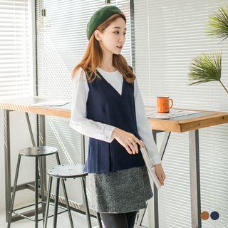 Mock Two Piece Pleated Peplum Vests