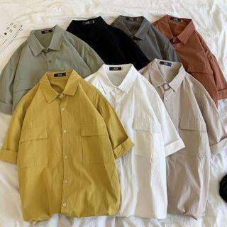 Elbow-sleeve Plain Cargo Shirt