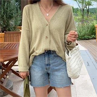 V-neck Loose-fit Cardigan Light Khaki - One Size