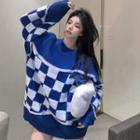 Two-tone Knit Sweater Blue - One Size