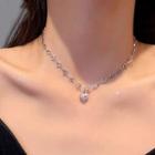 Heart Chain Pink Diamond Heart Necklace Silver - One Size