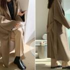Open-front Wool Blend Long Coat With Sash Brown - One Size
