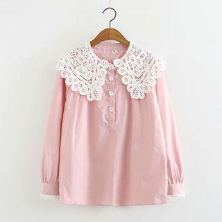 Crochet Lace Collar Half-placket Blouse